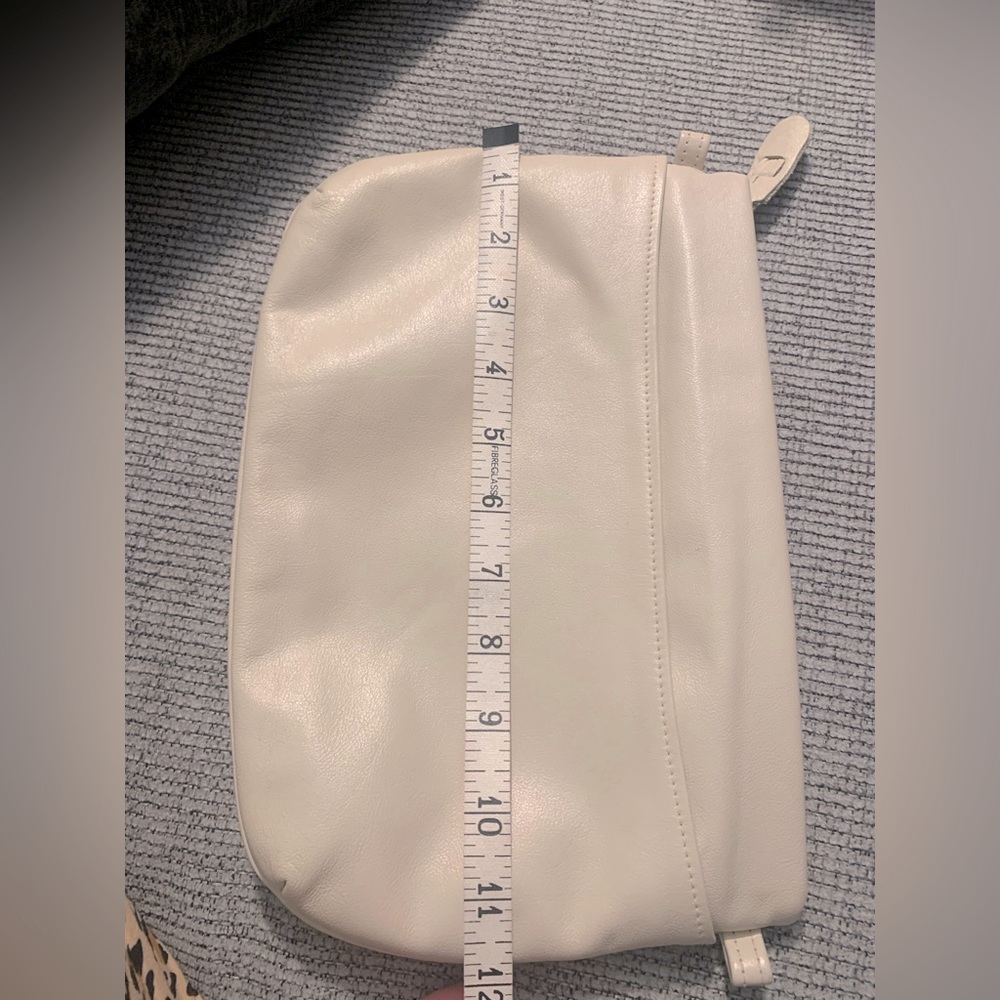 Cream Minimalist Pouch Clutch Bag Two Compartment Zip Cosmetic Travel Organizer - Picture 5 of 8